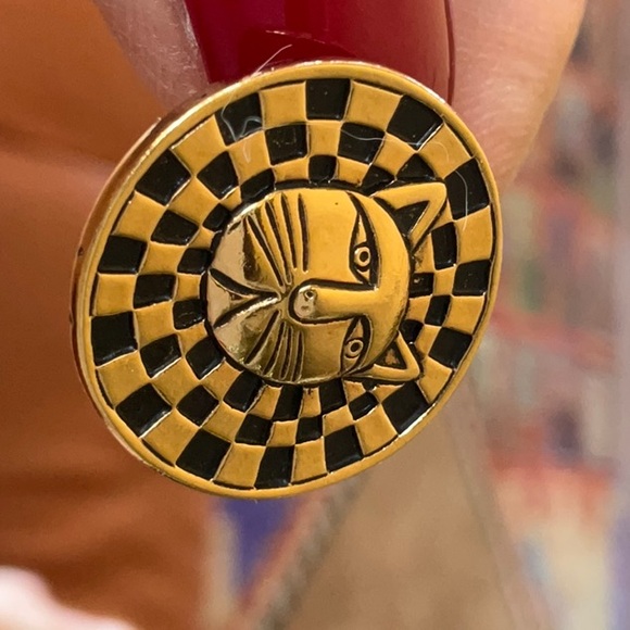 Laurel Burch Cat Face Checkered Background Circular Post & Clutch Vintage - Picture 6 of 8